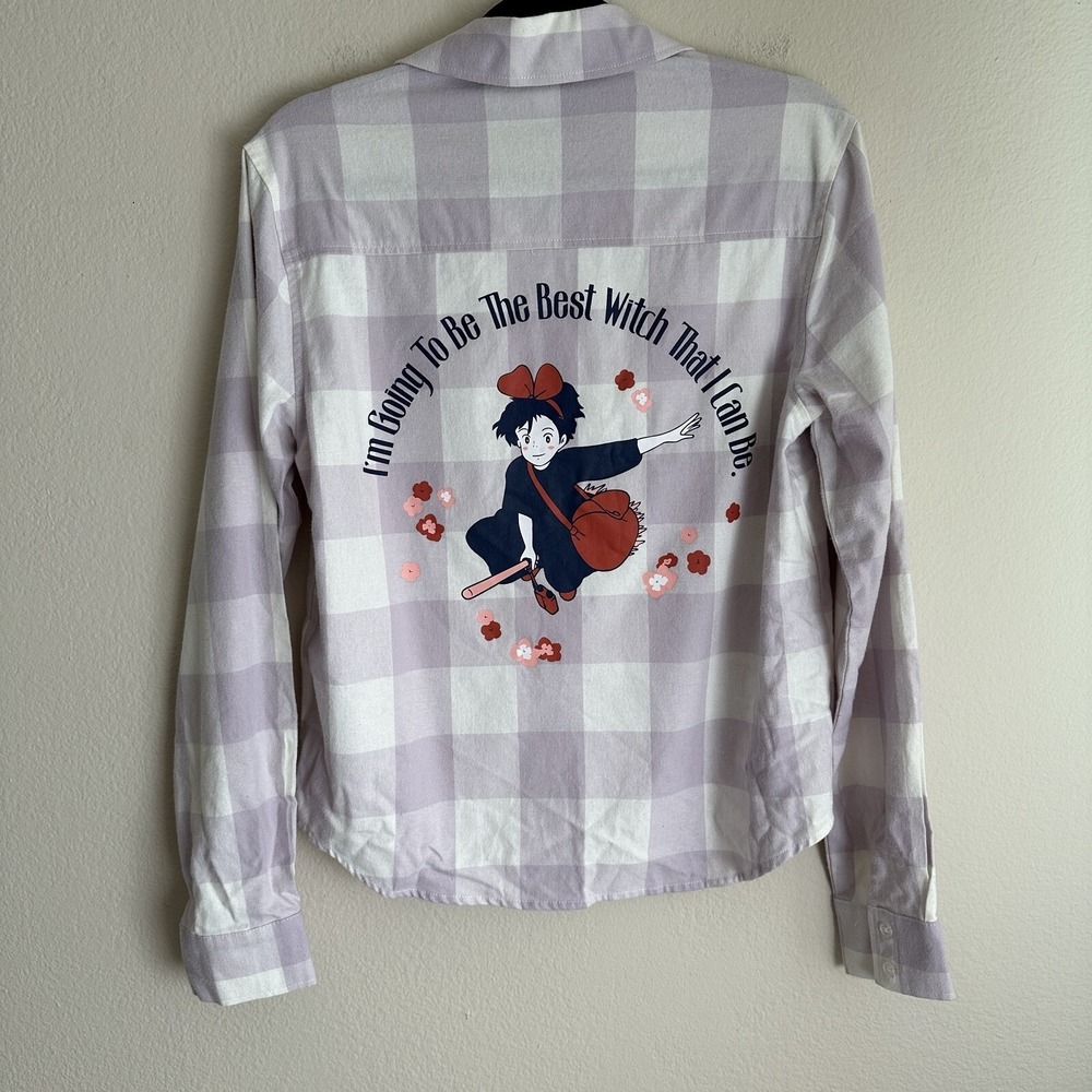 Our Universe Kiki's Delivery Service Shirt Women SM Purple Gingham Studio Ghibli